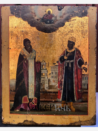 Икона Святые Арсений и Михаил Тверские. Тверь 1822.г. 44 х 35 см