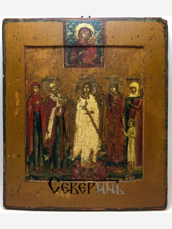 Икона. Избранные Святые пред иконой Тихвинской Богоматери. Выг. 18 век