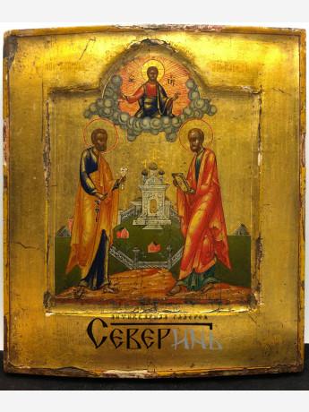Икона Св.Петр и Св.Павел. 19 век. Школа. Золото