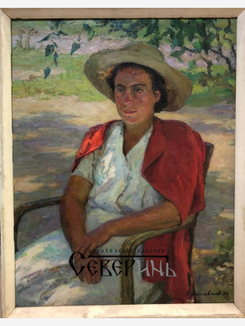 В.А.Ленивцев. Фигура в красном на пленере. 1949.г